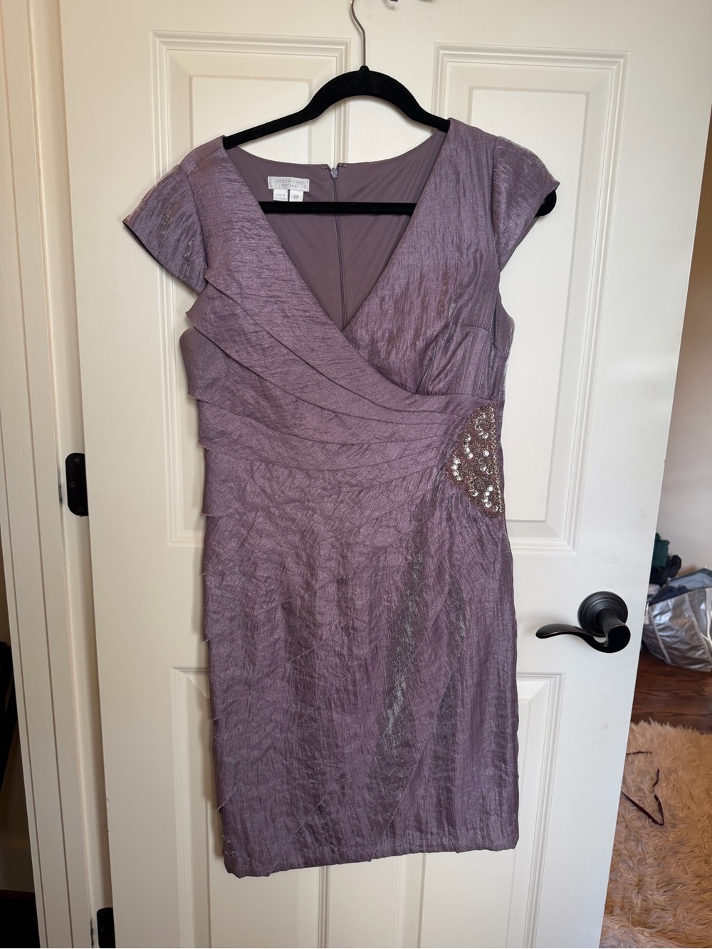 London Times Mauve Layered Sheath Dress with Sequin Accent